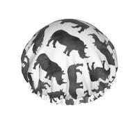 Elastic Band Waterproof Shower Cap, Double Layers Reusable Shower Cap for Women, Watercolor Rhinos Print