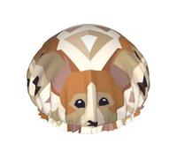 Elastic Band Waterproof Shower Cap, Double Layers Reusable Shower Cap for Women, Welsh Corgi Head Pattern
