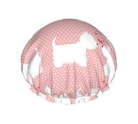 Elastic Band Waterproof Shower Cap, Double Layers Reusable Shower Cap for Women, Westie Dogs Pattern