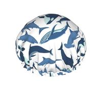 Elastic Band Waterproof Shower Cap, Double Layers Reusable Shower Cap for Women, Whales And Fish