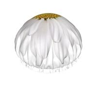 Elastic Band Waterproof Shower Cap, Double Layers Reusable Shower Cap for Women, White Daisy Flower With Bright Yellow Heart