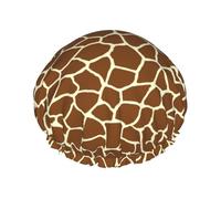 Elastic Band Waterproof Shower Cap, Double Layers Reusable Shower Cap for Women, Wild Giraffe Pattern Animal Print