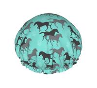 Elastic Band Waterproof Shower Cap, Double Layers Reusable Shower Cap for Women, Wild Horses