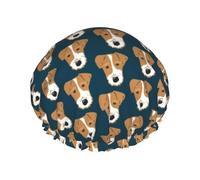 Elastic Band Waterproof Shower Cap, Double Layers Reusable Shower Cap for Women, Wire Fox Terrier Tan With Navy Blue