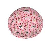 Elastic Band Waterproof Shower Cap, Double Layers Reusable Shower Cap for Women, Wire Fox Terrier Valentines Day Cupcakes Love Hearts Dog
