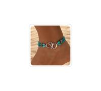Elastic Beaded Ankle Bracelets for Women Double Heart Layered Stretch Ankle Bracelets Waterproof Dainty Boho Beaded Anklets for Summer Beach Foot Jewelry, Adjustable, Alloy Steel, no gemstone