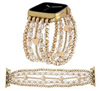Elastic Beaded Bracelet Compatible with Apple Watch Band Women 38-49mm,Stretch Pearl Beads Band for iWatch Series 11-1,SE,Ultra (Love, 44mm S 5.2-5.7 inch)