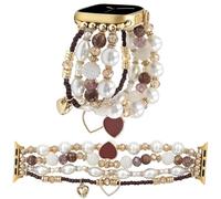 Elastic Beaded Bracelet Compatible with Apple Watch Band Women 38-49mm,Stretch Pearl Beads Band for iWatch Series 11-1,SE,Ultra (Big Pearl, 38mm M 5.8-6.3 inch)