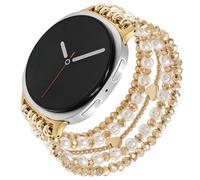 Elastic Beaded Bracelet Compatible with Samsung Galaxy Watch 8 40mm/44mm,Galaxy Watch 8 Classic 46mm,Stretch Pearl Beads Band Women (Love/Gold, S 5.2-5.7 inch)