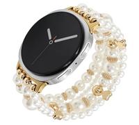 Elastic Beaded Bracelet Compatible with Samsung Galaxy Watch 8 40mm/44mm,Galaxy Watch 8 Classic 46mm,Stretch Pearl Beads Band Women (Pearl/Gold, S 5.2-5.7 inch)