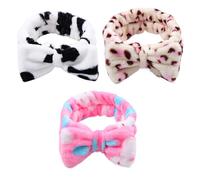 Elastic Bowknot Headband for Washing Face and Makeup, Fabric 3pcs | Shower Hair Band, Keeps Hair Back without Shedding or Skin Hurting, Adorable Sweet Lovely Style