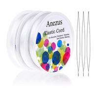 Elastic Bracelet String, Anezus 3 Rolls Stretchy Cord Jewelry String with 3pcs Big Eye Beading Needles for Seed Beads, Pony Beads, Bracelets and Jewelry Making