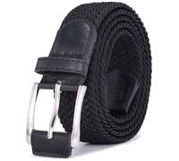 Elastic Braided Belt, Stretch Woven Belt for Golf Pants 1 3/8" (34mm Aprox) | Mens Casual Braided Belts-AB23 (Black, L: 36-40”Waist-Strap 125cms /49”)