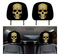 Elastic Car Headrest Covers 1 Pair with Skull Print for Fit, Suitable for Most Car Headrests as Protective Covers (C)