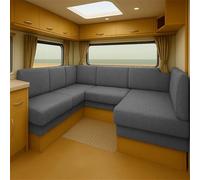 Elastic Caravan Seat Cushion Cover for RV Bench Camper Sofa Jacquard Slipcover with Straps Washable Non-Slip Pads Dinette Pads Protector Campervan Chair Seating (Light Gray,W65-85 * L 135-165cm)