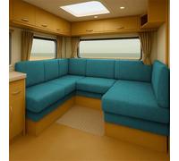 Elastic Caravan Seat Cushion Cover for RV Bench Camper Sofa Jacquard Slipcover with Straps Washable Non-Slip Pads Dinette Pads Protector Campervan Chair Seating (Lake Green,W65-85 * L 135-165cm)