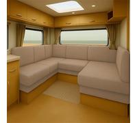 Elastic Caravan Seat Cushion Cover for RV Bench Camper Sofa Jacquard Slipcover with Straps Washable Non-Slip Pads Dinette Pads Protector Campervan Chair Seating (Camel,W50-65 * L 100-130cm)