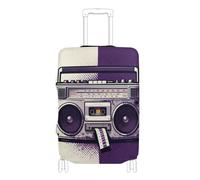Elastic carry on luggage cover protector Washable suitcases cover travel accessory Fit 18-32 Inch Luggage, retro tape drive rhythm purple white, L 26-28 in