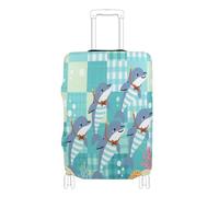Elastic carry on luggage cover Scratch-Resistant Fit suitcase covers luggage protector Fit 18-32 Inch Luggage, cartoon green plaid Dolphin diving, M 22-24 in
