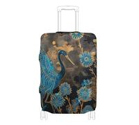 Elastic carry on luggage protector cover Dustproof Baggage cover travel essentials Fit 18-32 Inch Luggage, Blue golden peacock, L 26-28 in
