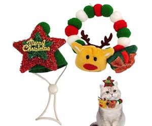 Elastic Christmas Collar with Soft Reindeer and Hat - Adjustable Collar with Plush Ball, for Parties and Celebrations at Home Christmas Decorations Family Joy