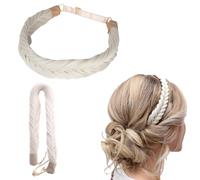 Elastic Chunky Plaited Headband, Premium Heat-Resistant Synthetic Hair Adjustable 18-22 Inch Lightweight 90 Grams Hair Accessory Fashion For Women Girls (White)