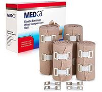 Elastic Compression Bandage Wrap - Premium Quality (Set of 4) with Hooks, Athletic Sport Support Tape Rolls for Ankle, Wrist, Arm, Leg Sprains | Each First Aid Bandages Roll Measures 4 Inch x 5 Feet