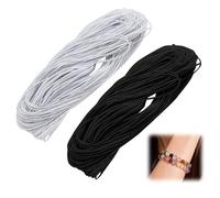 Elastic Cord 1 mm 2 Pcs, Elastic String for Bracelet Making 2 Colors Each 20M Round Stretchy Beading Cords Threads for Necklace Jewellery Clay Beads Making DIY Sewing Crafting (Black+White)