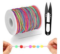 Elastic Cord, 1mm x 100m Beading Cords Thread, Rainbow Color Stretch Fabric Crafting String, Elastic String with Beading Needles & Scissor for Bracelet, Beading and Jewelry Making