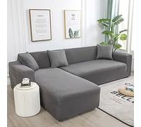 Elastic Corner Sofa Covers for Living Room - Stretch Slipcovers for L-Shaped Sofas 2-Piece Set - Grey Fits Sofas 90-140cm - Durable & Easy to Clean