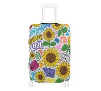 Elastic cover for luggage Scratch-Resistant Fit cover for suitcase luggage protector Fit 18-32 Inch Luggage, doodle sunflowers art, S 18-20 in