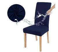 Elastic Dining Chair Covers Set of 2/4/6 - Waterproof Washable & Removable High Back Covers for Dining Room Hotel Home - Stylish Navy Blue Seat Protectors