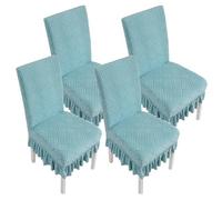 Elastic Dining Chair Covers with Ruffled Hem Stretchable P Anti Slip Protect for Kitchen & Wedding Banquets 4 Pieces Set (Blue)
