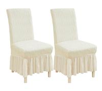 Elastic Dining Room Style Chair Covers, With Ruffled Hem, Washable, Country-Style Protective Cover, Suitable For Living Room, Bedroom, Family (Beige, 2-Pack).