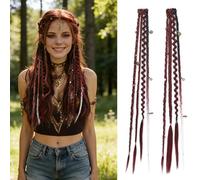 Elastic Dread Ponytail, 2-Piece Elastic Braided Ponytail, Easy To Manage For Holiday Celebrations, Role-playing And Daily Styling(Burgundy+White,20 Inch)