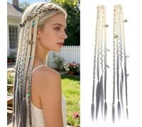 Elastic Dread Ponytail, 2-Piece Elastic Braided Ponytail, Easy To Manage For Holiday Celebrations, Role-playing And Daily Styling(Platinum Blonde to Grey,16 Inch)