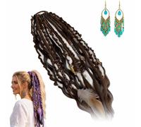 Elastic Dread Ponytail, 22" Boho Braided Ponytail Extension with Beads Charms, 1-Minute Beachy Boho Hair Transformation, Natural Hand-Braided Ponytails for Daily, Festival and Travel (C)