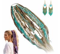 Elastic Dread Ponytail, 22" Boho Braided Ponytail Extension with Beads Charms, 1-Minute Beachy Boho Hair Transformation, Natural Hand-Braided Ponytails for Daily, Festival and Travel (A)