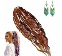 Elastic Dread Ponytail, 22" Boho Braided Ponytail Extension with Beads Charms, 1-Minute Beachy Boho Hair Transformation, Natural Hand-Braided Ponytails for Daily, Festival and Travel (E)