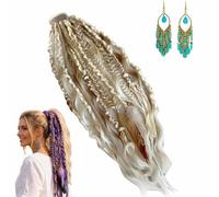 Elastic Dread Ponytail, 22" Boho Braided Ponytail Extension with Beads Charms, 1-Minute Beachy Boho Hair Transformation, Natural Hand-Braided Ponytails for Daily, Festival and Travel (F)
