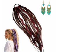 Elastic Dread Ponytail, 22" Boho Braided Ponytail Extension with Beads Charms, 1-Minute Beachy Boho Hair Transformation, Natural Hand-Braided Ponytails for Daily, Festival and Travel (H)