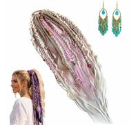 Elastic Dread Ponytail, 22" Boho Braided Ponytail Extension with Beads Charms, 1-Minute Beachy Boho Hair Transformation, Natural Hand-Braided Ponytails for Daily, Festival and Travel (D)