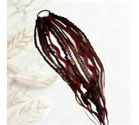 Elastic Dread Ponytail, 22" Braided Ponytail Extension, Bohemian Dreadlock Ponytail, Easy 1-Minute Clip-In Ponytails for Festival, Travel & Casual (Red black)