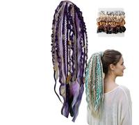 Elastic Dread Ponytail, 26cm Boho Dreadlock Ponytail Extension with Hair Tie, Shell and Charm Details, Lightweight Natural Hand-braided Braids Long Ponytails Dreads for Women Men Festival Daily (H1)