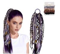 Elastic Dread Ponytail, Boho Braided Ponytail Extensionwith Beads Shell And Charm Details, Fluffy And Natural For Daily Use And Party Styling(Purple)