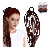 Elastic Dread Ponytail, Boho Braided Ponytail Extensionwith Beads Shell And Charm Details, Fluffy And Natural For Daily Use And Party Styling(Black-red)