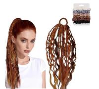 Elastic Dread Ponytail, Boho Braided Ponytail Extensionwith Beads Shell And Charm Details, Fluffy And Natural For Daily Use And Party Styling(Red-brown)