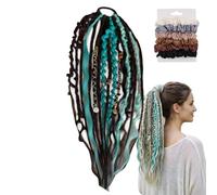 Elastic Dread Ponytail, Boho Braided Ponytail Extensionwith Beads Shell And Charm Details, Fluffy And Natural For Daily Use And Party Styling(Dark green)