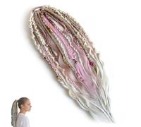 Elastic Dread Ponytail, Boho Dreadlock Extensions Dreadlock Ponytail with Beads, Shell and Charm Details, Easy One-Minute Elastic Dread Ponytails Attachment for Braids, Women Men Festival Daily (F)