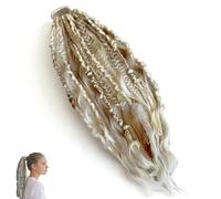 Elastic Dread Ponytail, Boho Dreadlock Extensions Dreadlock Ponytail with Beads, Shell and Charm Details, Easy One-Minute Elastic Dread Ponytails Attachment for Braids, Women Men Festival Daily (B)